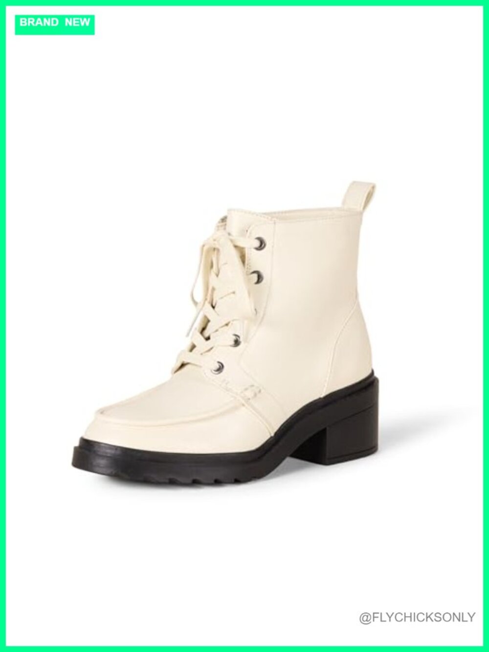 Lace Up Moc Toe Combat Boots Chunky Heel Faux Leather